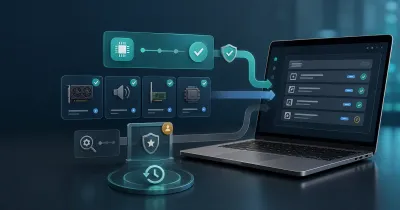 Generic laptop receiving reviewed driver updates from official hardware and fallback sources